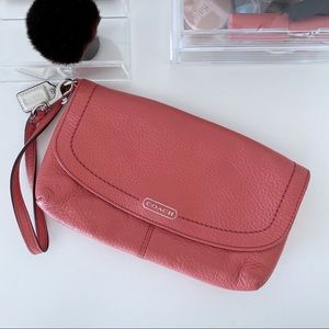 Coach Leather Clutch and Wristlet in Coral